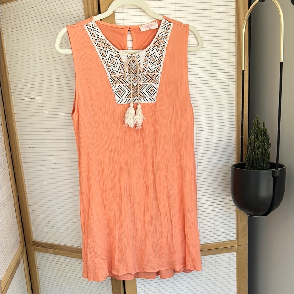 Peach Love California Coral Dress with Embroidered Detail